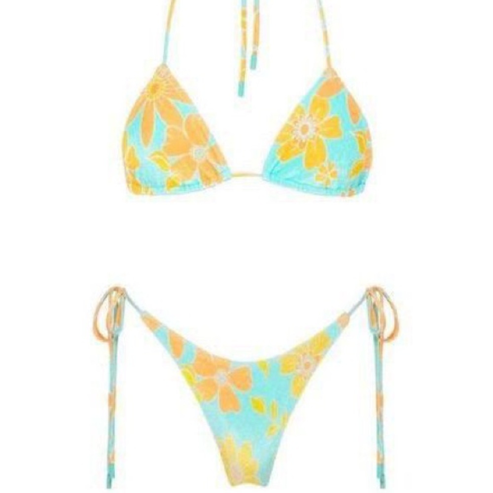 Triangl Swimwear Floral Bikini - Blue and Orange